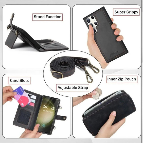 Wallet Case For Samsung Galaxy S23 Ultra Multi Function Detachable Magnetic - Picture 6 of 10